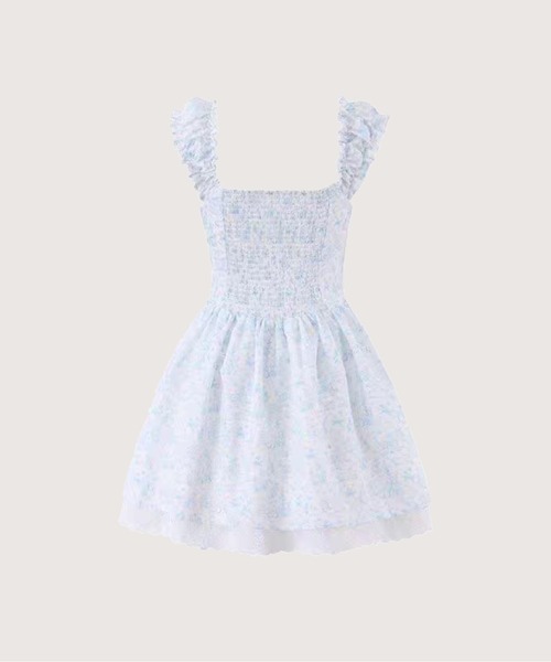 LA POMME petit(ラポミ・プチ)の「Fleur Lace Square Neck Mini Dress/フルールレーススクエアネックミニドレス(ワンピース・レディース・ブルー・FREE)」の5枚目の写真