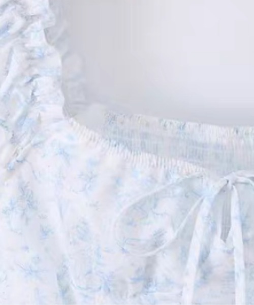LA POMME petit(ラポミ・プチ)の「Fleur Lace Square Neck Mini Dress/フルールレーススクエアネックミニドレス(ワンピース・レディース・ブルー・FREE)」の6枚目の写真