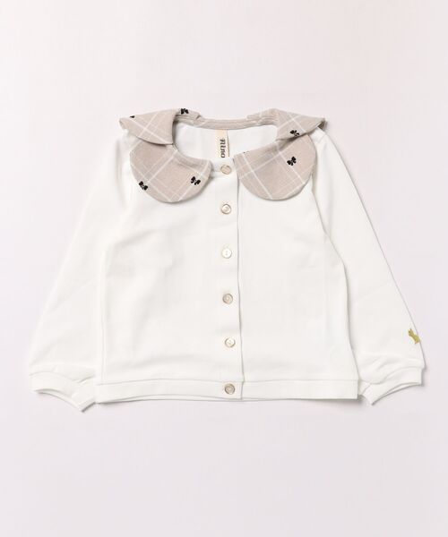 nino(ニノ)の「チェックリボンフロッキー Teeブラウス(シャツ/ブラウス・キッズ・ホワイト・120cm/110cm/100cm)」の1枚目の写真