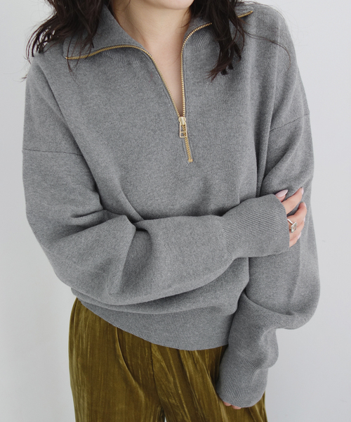 SLOBE IENA(スローブイエナ)の「ハーフジッププルオーバー(ニット/セーター・レディース・チャコールグレー/ベージュ/アイボリー/グレー/レッド・FREE)」の3枚目の写真