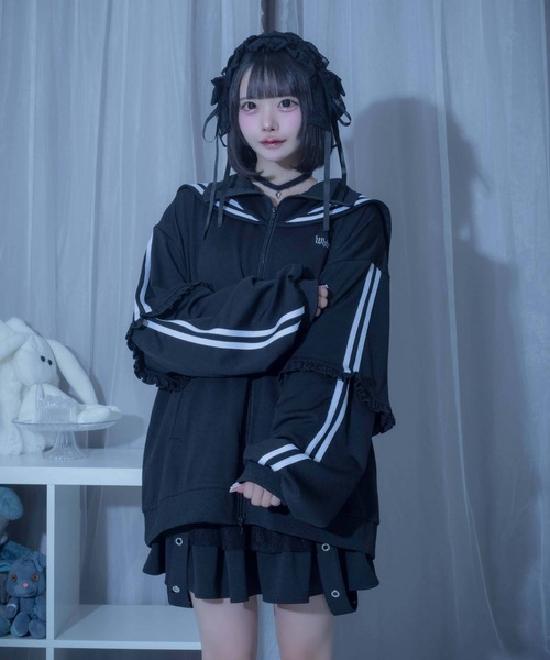 Whinny(ホワイニー)の「Whinny/【2026夏新作♪】未来的カリスマセーラージャージ(ブルゾン・レディース・ネイビー/ホワイト/ブラック・FREE)」の4枚目の写真