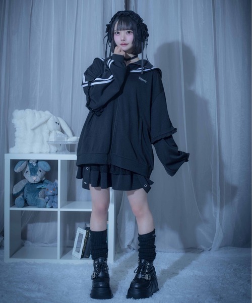 Whinny(ホワイニー)の「Whinny/【2026夏新作♪】未来的カリスマセーラージャージ(ブルゾン・レディース・ネイビー/ホワイト/ブラック・FREE)」の6枚目の写真