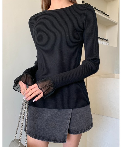 BIRTHDAY BASH（バースデイバッシュ）の「SHEER FRILL SLEEVE TOPS（シアーフリルスリーブトップス）（Tシャツ/カットソー・レディース・ブラック・S/M）」の19枚目の写真