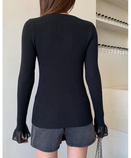 BIRTHDAY BASH（バースデイバッシュ）の「SHEER FRILL SLEEVE TOPS（シアーフリルスリーブトップス）（Tシャツ/カットソー・レディース・ブラック・S/M）」の21枚目の写真