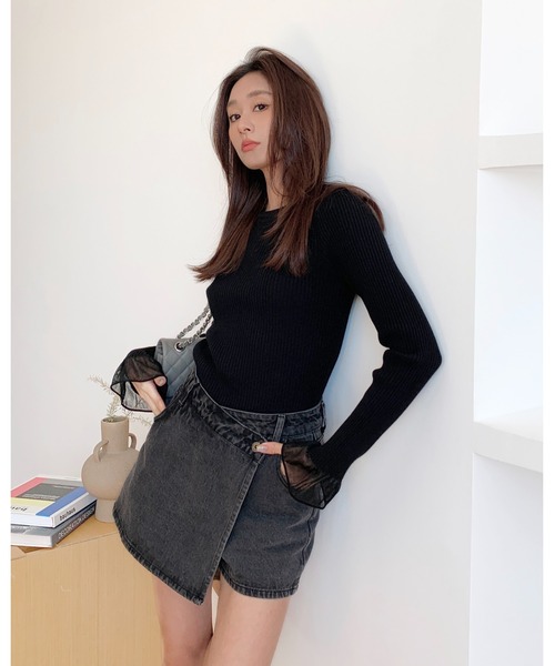 BIRTHDAY BASH（バースデイバッシュ）の「SHEER FRILL SLEEVE TOPS（シアーフリルスリーブトップス）（Tシャツ/カットソー・レディース・ブラック・S/M）」の5枚目の写真