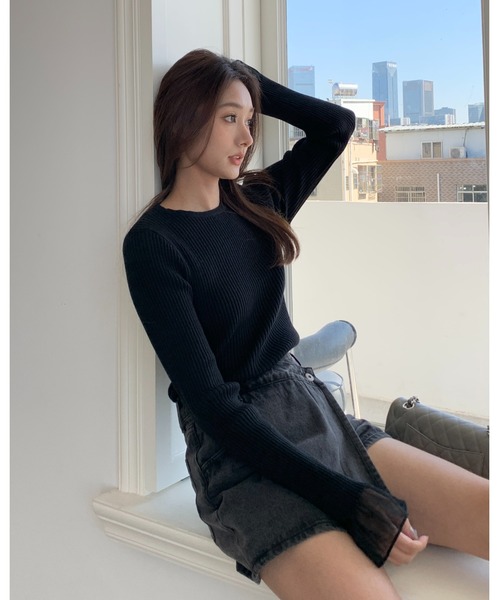 BIRTHDAY BASH（バースデイバッシュ）の「SHEER FRILL SLEEVE TOPS（シアーフリルスリーブトップス）（Tシャツ/カットソー・レディース・ブラック・S/M）」の16枚目の写真