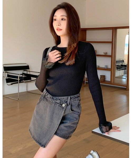 BIRTHDAY BASH（バースデイバッシュ）の「SHEER FRILL SLEEVE TOPS（シアーフリルスリーブトップス）（Tシャツ/カットソー・レディース・ブラック・S/M）」の7枚目の写真