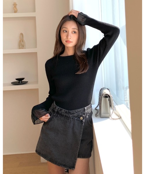BIRTHDAY BASH（バースデイバッシュ）の「SHEER FRILL SLEEVE TOPS（シアーフリルスリーブトップス）（Tシャツ/カットソー・レディース・ブラック・S/M）」の13枚目の写真