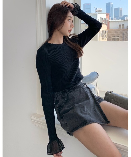 BIRTHDAY BASH（バースデイバッシュ）の「SHEER FRILL SLEEVE TOPS（シアーフリルスリーブトップス）（Tシャツ/カットソー・レディース・ブラック・S/M）」の17枚目の写真