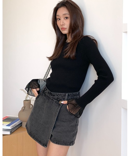 BIRTHDAY BASH（バースデイバッシュ）の「SHEER FRILL SLEEVE TOPS（シアーフリルスリーブトップス）（Tシャツ/カットソー・レディース・ブラック・S/M）」の2枚目の写真