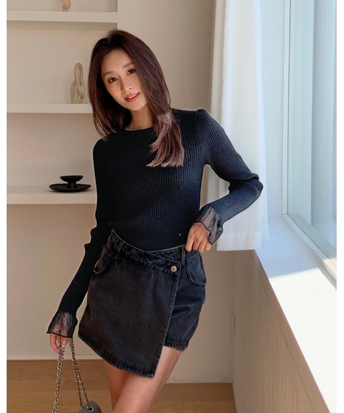 BIRTHDAY BASH（バースデイバッシュ）の「SHEER FRILL SLEEVE TOPS（シアーフリルスリーブトップス）（Tシャツ/カットソー・レディース・ブラック・S/M）」の14枚目の写真