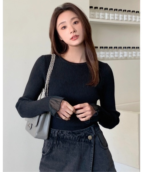 BIRTHDAY BASH（バースデイバッシュ）の「SHEER FRILL SLEEVE TOPS（シアーフリルスリーブトップス）（Tシャツ/カットソー・レディース・ブラック・S/M）」の12枚目の写真
