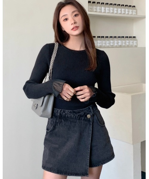 BIRTHDAY BASH（バースデイバッシュ）の「SHEER FRILL SLEEVE TOPS（シアーフリルスリーブトップス）（Tシャツ/カットソー・レディース・ブラック・S/M）」の3枚目の写真