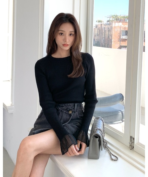 BIRTHDAY BASH（バースデイバッシュ）の「SHEER FRILL SLEEVE TOPS（シアーフリルスリーブトップス）（Tシャツ/カットソー・レディース・ブラック・S/M）」の15枚目の写真