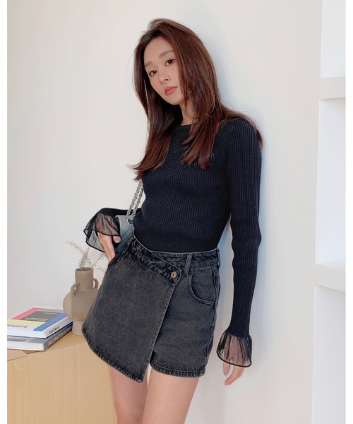 BIRTHDAY BASH（バースデイバッシュ）の「SHEER FRILL SLEEVE TOPS（シアーフリルスリーブトップス）（Tシャツ/カットソー・レディース・ブラック・S/M）」の4枚目の写真