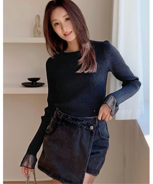 BIRTHDAY BASH（バースデイバッシュ）の「SHEER FRILL SLEEVE TOPS（シアーフリルスリーブトップス）（Tシャツ/カットソー・レディース・ブラック・S/M）」の6枚目の写真