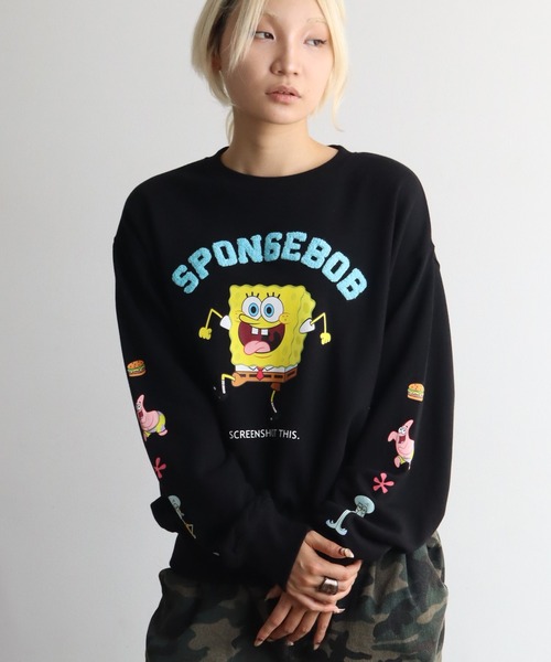 CORPUS TOKYO(コーパス トーキョー)の「【SpongeBob/スポンジボブ】サガラ刺繍 ロゴ トレーナー(スウェット・メンズ・ライトグレー/ブルー/レッド/ブラック・LL/L)」の2枚目の写真