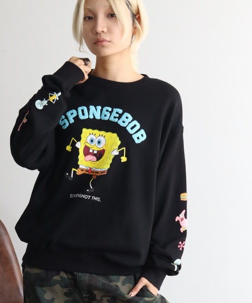 CORPUS TOKYO(コーパス トーキョー)の「【SpongeBob/スポンジボブ】サガラ刺繍 ロゴ トレーナー(スウェット・メンズ・ライトグレー/ブルー/レッド/ブラック・LL/L)」の5枚目の写真