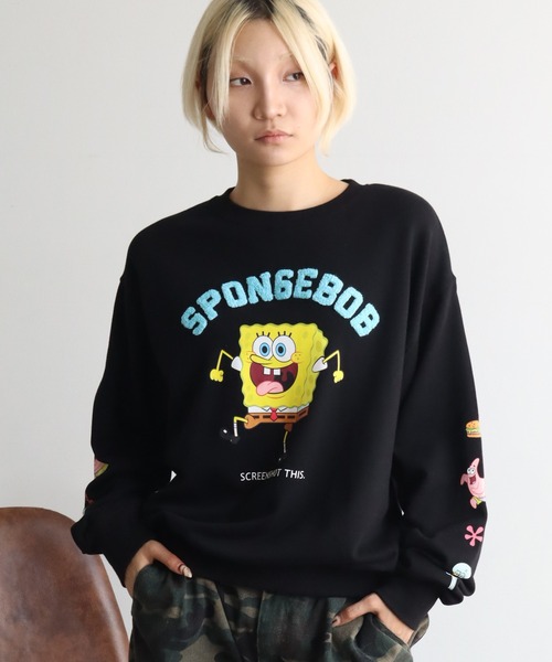 CORPUS TOKYO(コーパス トーキョー)の「【SpongeBob/スポンジボブ】サガラ刺繍 ロゴ トレーナー(スウェット・メンズ・ライトグレー/ブルー/レッド/ブラック・LL/L)」の7枚目の写真