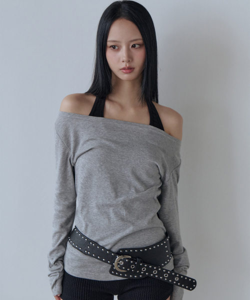 5OML(オーオーエムエル)の「スリーブレスレイヤードオフショルダーロングスリーブ(メランジグレー)(Tシャツ/カットソー・レディース・グレー・FREE)」の1枚目の写真
