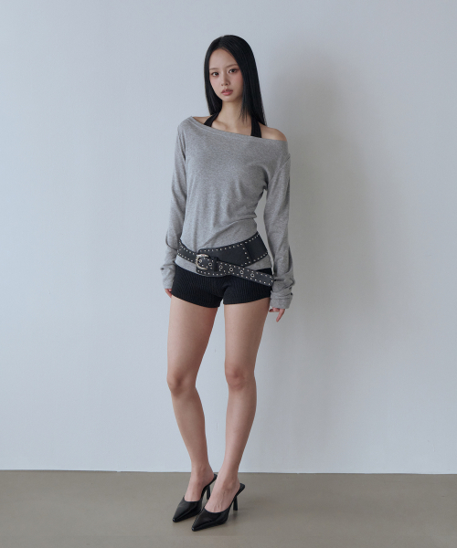 5OML(オーオーエムエル)の「スリーブレスレイヤードオフショルダーロングスリーブ(メランジグレー)(Tシャツ/カットソー・レディース・グレー・FREE)」の3枚目の写真