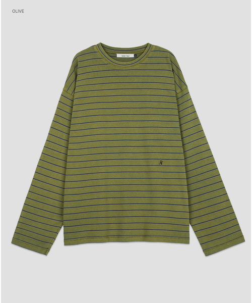 ATELIER NAIN(アトリエナイン)の「(T-7280) ピグメントウォッシュストライプTシャツ(Tシャツ/カットソー・レディース・ダークグリーン/オリーブ/ダークパープル・FREE)」の2枚目の写真