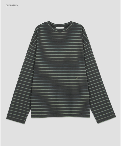ATELIER NAIN(アトリエナイン)の「(T-7280) ピグメントウォッシュストライプTシャツ(Tシャツ/カットソー・レディース・ダークグリーン/オリーブ/ダークパープル・FREE)」の1枚目の写真