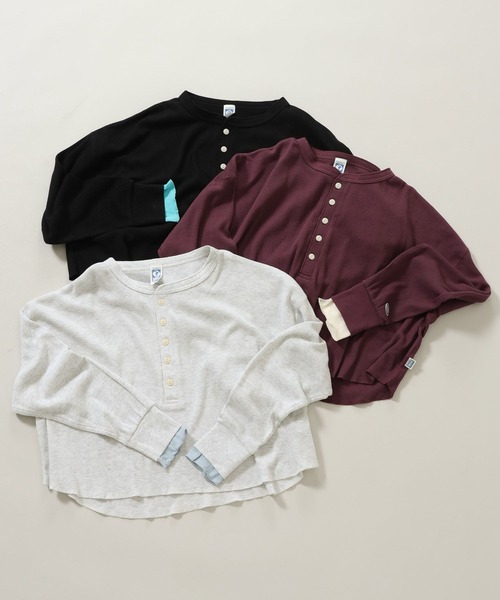 DISCUS ATHLETIC（ディスカス　アスレチック）の「【DISCUS ATHLETIC】配色ワッフルヘンリーロンＴ[WEB限定]（Tシャツ/カットソー・レディース・ブラック/グレー・MEDIUM）」の3枚目の写真