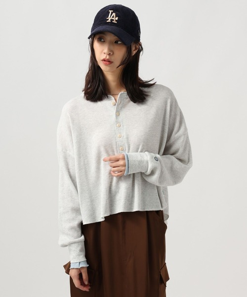 DISCUS ATHLETIC（ディスカス　アスレチック）の「【DISCUS ATHLETIC】配色ワッフルヘンリーロンＴ[WEB限定]（Tシャツ/カットソー・レディース・ブラック/グレー・MEDIUM）」の8枚目の写真