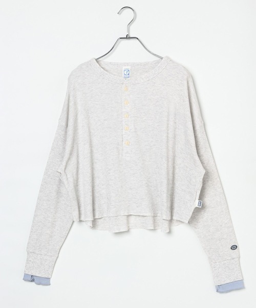 DISCUS ATHLETIC（ディスカス　アスレチック）の「【DISCUS ATHLETIC】配色ワッフルヘンリーロンＴ[WEB限定]（Tシャツ/カットソー・レディース・ブラック/グレー・MEDIUM）」の12枚目の写真