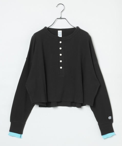DISCUS ATHLETIC（ディスカス　アスレチック）の「【DISCUS ATHLETIC】配色ワッフルヘンリーロンＴ[WEB限定]（Tシャツ/カットソー・レディース・ブラック/グレー・MEDIUM）」の13枚目の写真