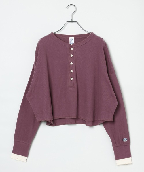 DISCUS ATHLETIC（ディスカス　アスレチック）の「【DISCUS ATHLETIC】配色ワッフルヘンリーロンＴ[WEB限定]（Tシャツ/カットソー・レディース・ブラック/グレー・MEDIUM）」の14枚目の写真
