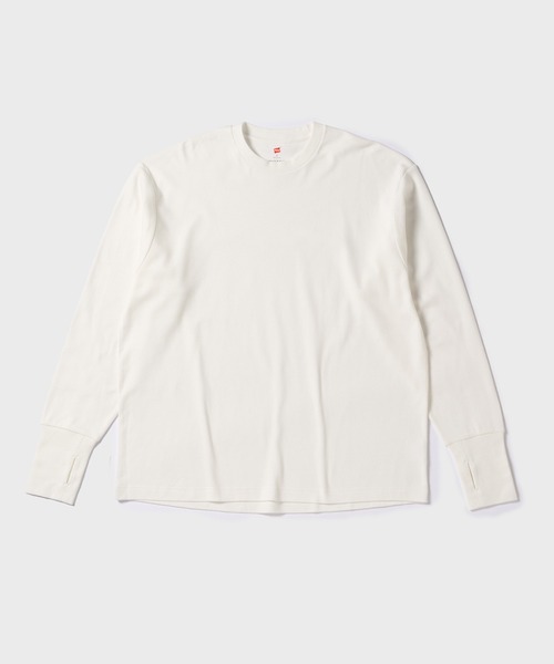 BIOTOP（ビオトープ）の「【Hanes for BIOTOP】NEW Comfort Crew Neck Pullover with Thumbhole（Tシャツ/カットソー・メンズ・ホワイト/ブラック/ダークブラウン・S/M/L/XL）」の5枚目の写真