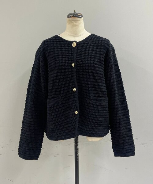 Omekashi(オメカシ)の「ツイード風ニットジャケットカーディガン(カーディガン/ボレロ・レディース・ブラック/ブラック系その他/アイボリー・FREE)」の3枚目の写真