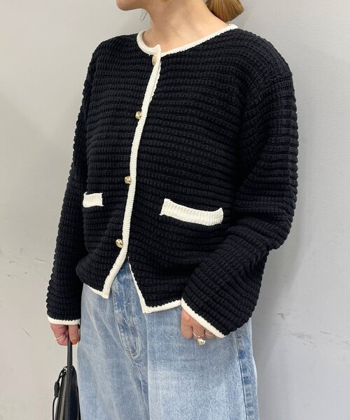 Omekashi(オメカシ)の「ツイード風ニットジャケットカーディガン(カーディガン/ボレロ・レディース・ブラック/ブラック系その他/アイボリー・FREE)」の19枚目の写真