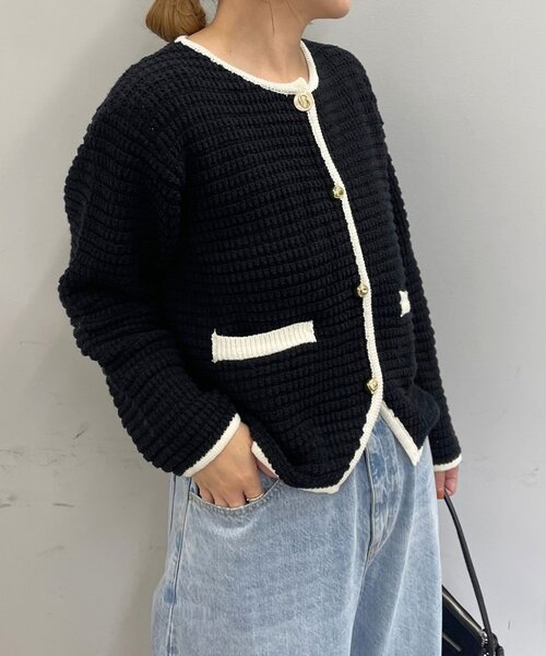 Omekashi(オメカシ)の「ツイード風ニットジャケットカーディガン(カーディガン/ボレロ・レディース・ブラック/ブラック系その他/アイボリー・FREE)」の21枚目の写真