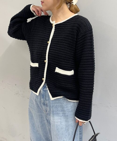 Omekashi(オメカシ)の「ツイード風ニットジャケットカーディガン(カーディガン/ボレロ・レディース・ブラック/ブラック系その他/アイボリー・FREE)」の22枚目の写真