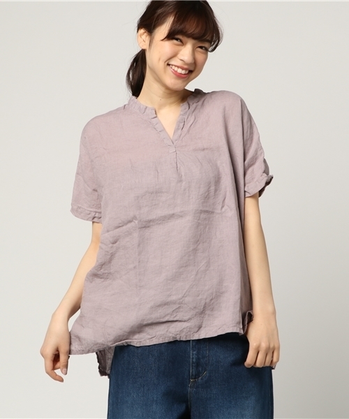 LBC（エルビーシー）の「フレンチリネンスキッパーシャツ                （シャツ/ブラウス・レディース・ピンク/ミント/オフホワイト・LARGE/MEDIUM）」の3枚目の写真