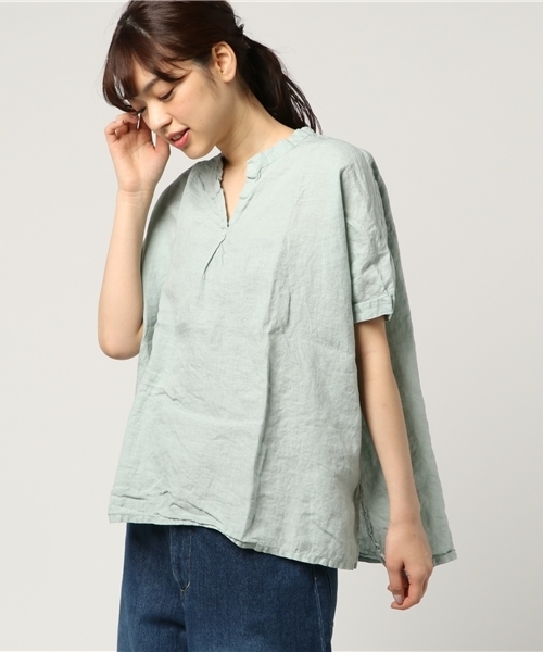 LBC（エルビーシー）の「フレンチリネンスキッパーシャツ                （シャツ/ブラウス・レディース・ピンク/ミント/オフホワイト・LARGE/MEDIUM）」の2枚目の写真