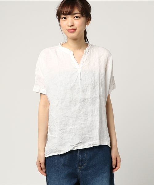 LBC（エルビーシー）の「フレンチリネンスキッパーシャツ                （シャツ/ブラウス・レディース・ピンク/ミント/オフホワイト・LARGE/MEDIUM）」の4枚目の写真