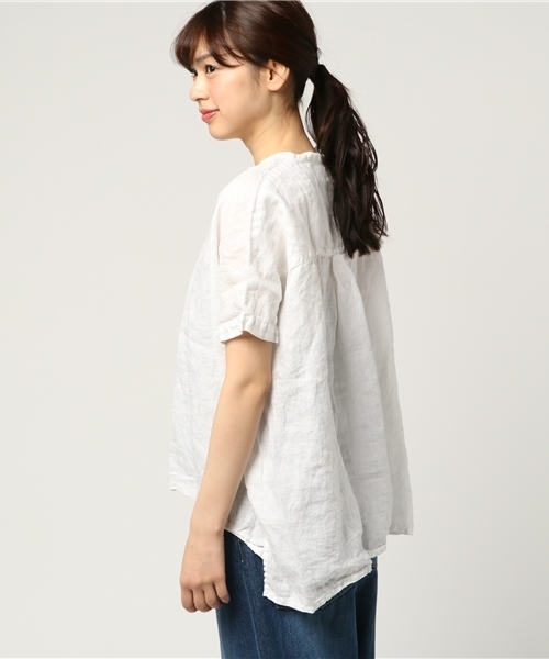 LBC（エルビーシー）の「フレンチリネンスキッパーシャツ                （シャツ/ブラウス・レディース・ピンク/ミント/オフホワイト・LARGE/MEDIUM）」の5枚目の写真