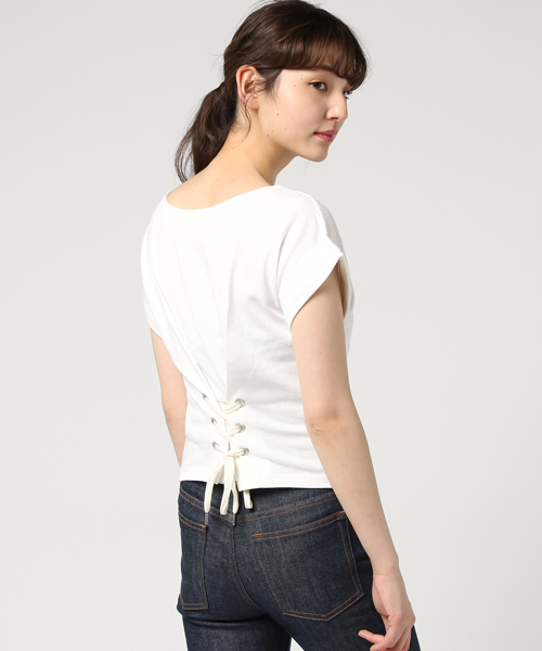 archives（アルシーヴ）の「2WAYレースアップTシャツ（Tシャツ/カットソー・レディース・ブラウン/ブラック/オフホワイト・MEDIUM）」の2枚目の写真