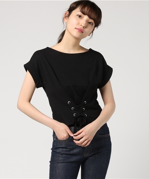archives（アルシーヴ）の「2WAYレースアップTシャツ（Tシャツ/カットソー・レディース・ブラウン/ブラック/オフホワイト・MEDIUM）」の4枚目の写真