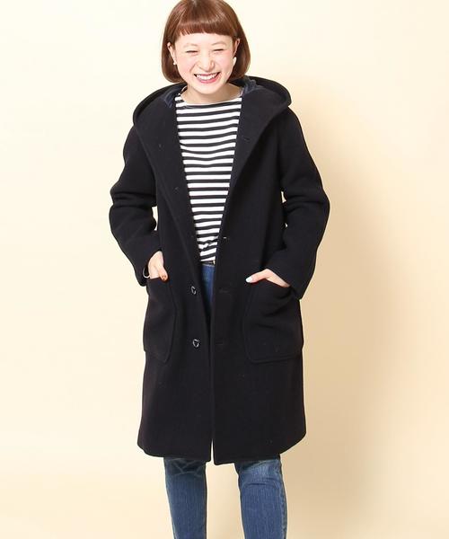 coen（コーエン）の「カバーリングウールミディアムフーデッドコート（ピーコート・レディース・ライトグレー/ブラウン/ネイビー・LARGE/MEDIUM）」の3枚目の写真