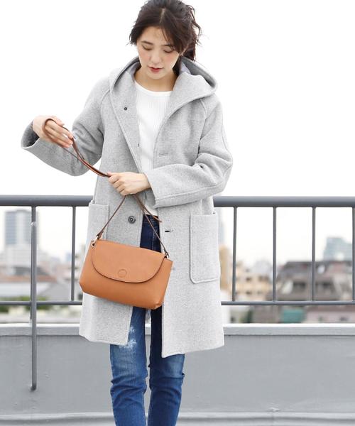 coen（コーエン）の「カバーリングウールミディアムフーデッドコート（ピーコート・レディース・ライトグレー/ブラウン/ネイビー・LARGE/MEDIUM）」の2枚目の写真