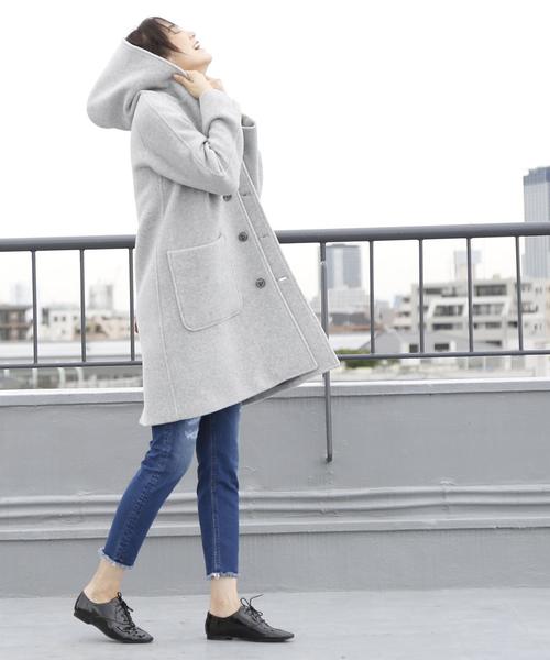 coen（コーエン）の「カバーリングウールミディアムフーデッドコート（ピーコート・レディース・ライトグレー/ブラウン/ネイビー・LARGE/MEDIUM）」の15枚目の写真
