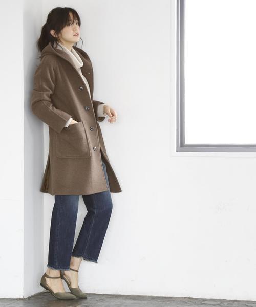 coen（コーエン）の「カバーリングウールミディアムフーデッドコート（ピーコート・レディース・ライトグレー/ブラウン/ネイビー・LARGE/MEDIUM）」の5枚目の写真