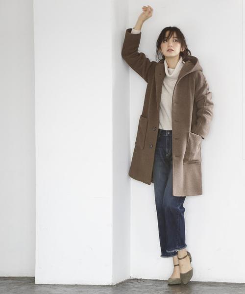coen（コーエン）の「カバーリングウールミディアムフーデッドコート（ピーコート・レディース・ライトグレー/ブラウン/ネイビー・LARGE/MEDIUM）」の6枚目の写真