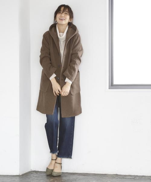 coen（コーエン）の「カバーリングウールミディアムフーデッドコート（ピーコート・レディース・ライトグレー/ブラウン/ネイビー・LARGE/MEDIUM）」の7枚目の写真