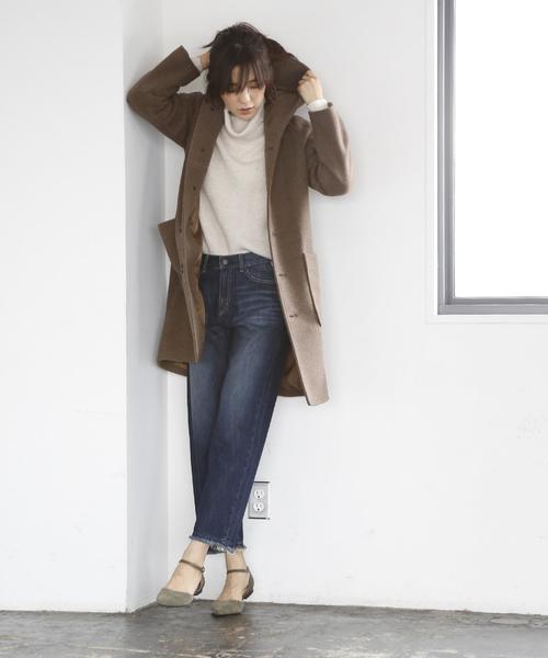 coen（コーエン）の「カバーリングウールミディアムフーデッドコート（ピーコート・レディース・ライトグレー/ブラウン/ネイビー・LARGE/MEDIUM）」の8枚目の写真